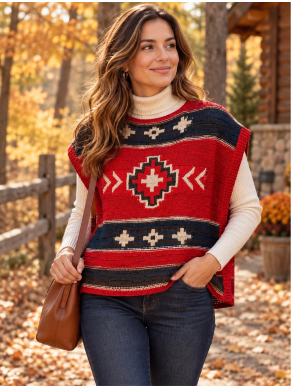 Lauren Jeans Co Ralph Lauren Women’s M Southwestern Knit Poncho Sweater Cotton L